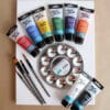 Painting supplies Bundle by Cork & Chroma including acrylic paints, palette, brushes and a canvas