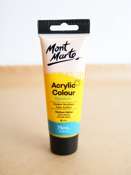 Medium yellow acrylic paint tube (75ml) available on the Cork & Chroma Gift Shop
