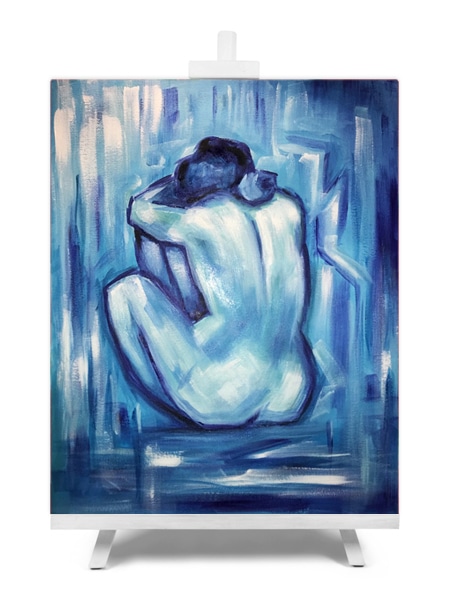 'Blue Nude' - Picasso-inspired paint and sip painting by Cork & Chroma