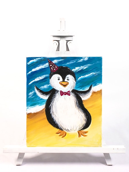 'Happy Penguin' - kids painting by Cork & Chroma