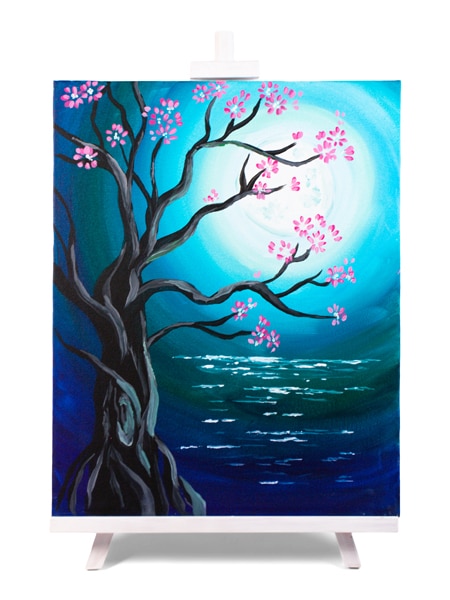 'Moonlit Blossoms' - paint and sip painting by Cork & Chroma