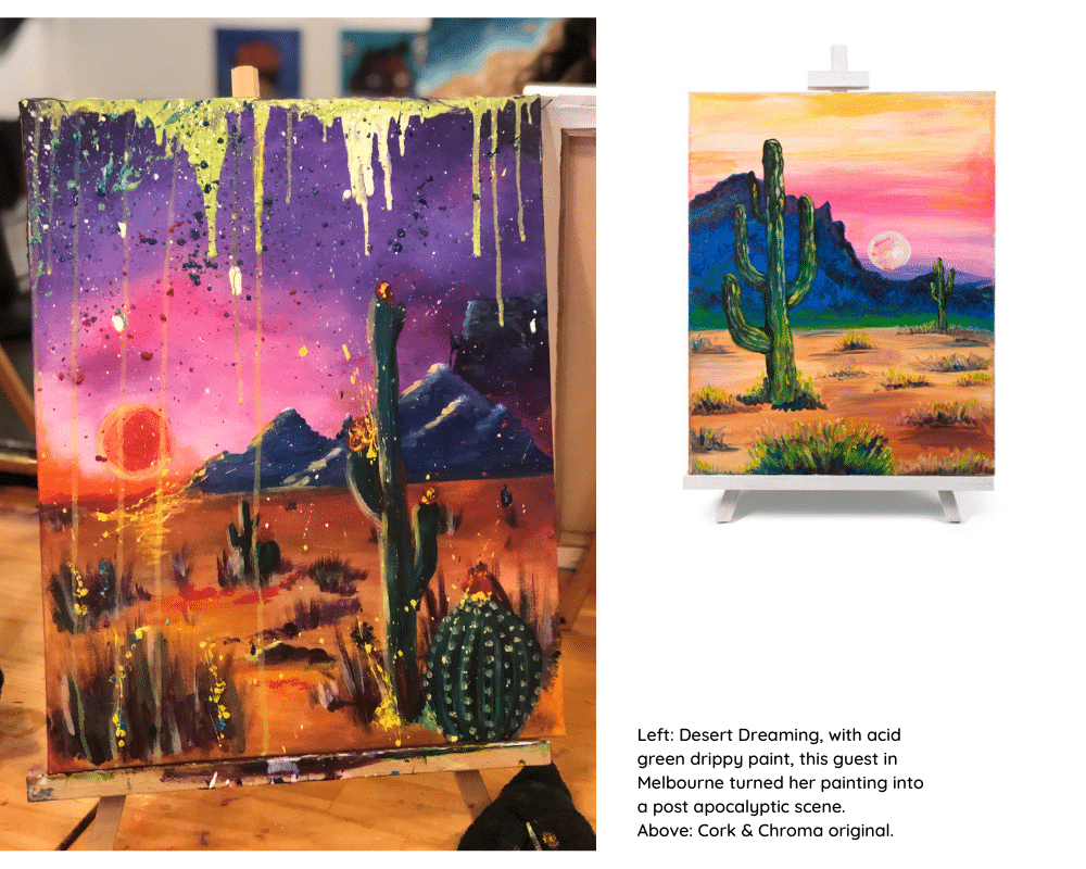 Desert Dreaming painting by guest at Cork & Chroma