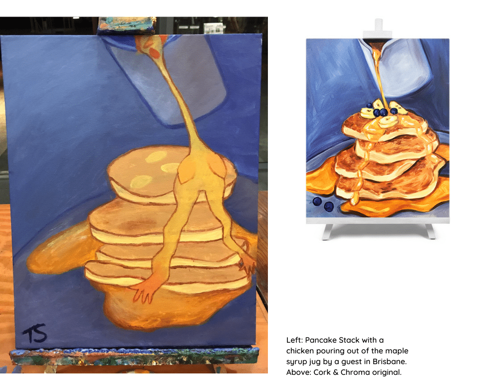 Pancake Stack painting by guest at Cork & Chroma