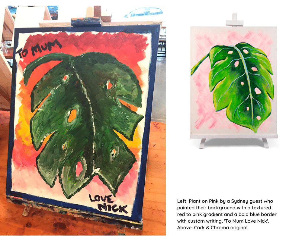 Plant on Pink painting by a guest at Cork & Chroma