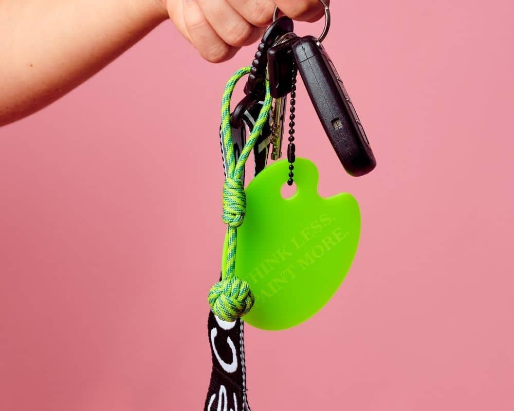 'Think Less, Paint More' Keychain by Cork & Chroma