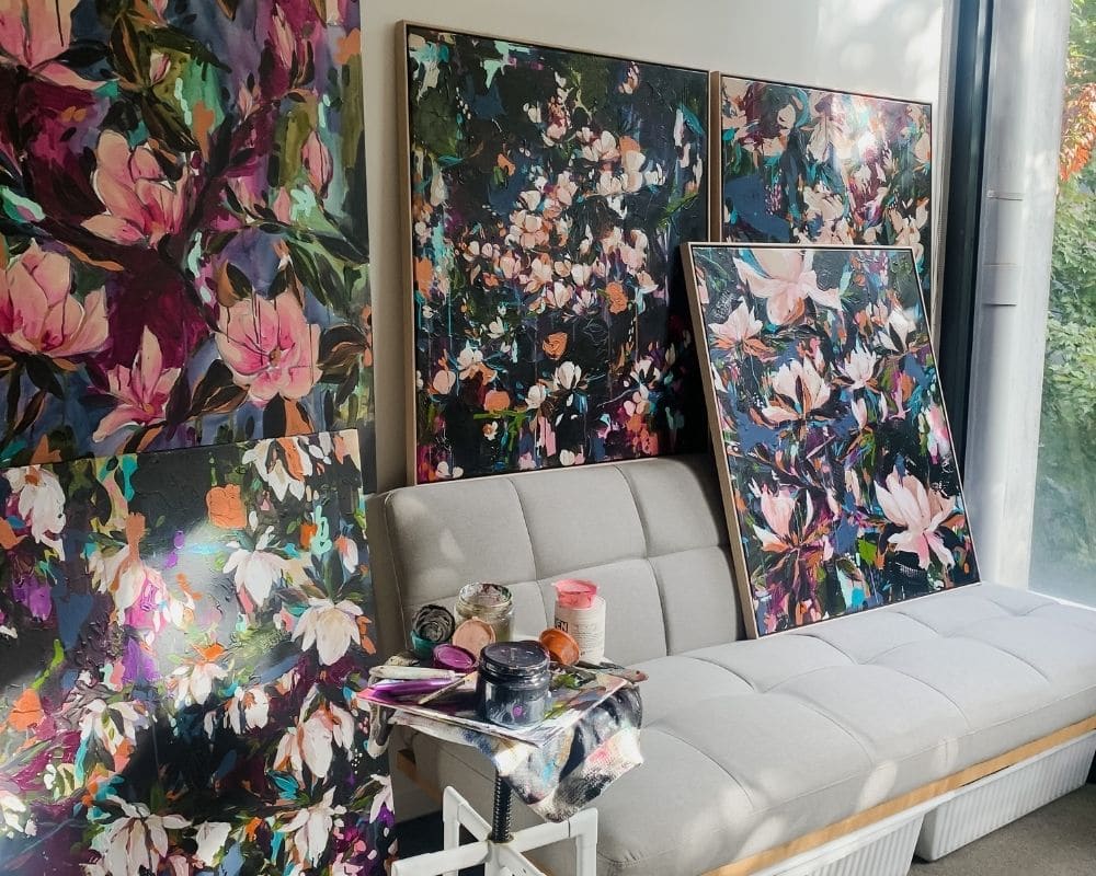 Midnight Magnolias Collection in Chloé Newby's home studio