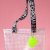 Cropped shot of PVC&C Tote Bag by Cork & Chroma with neon green Smol Palette Keychain