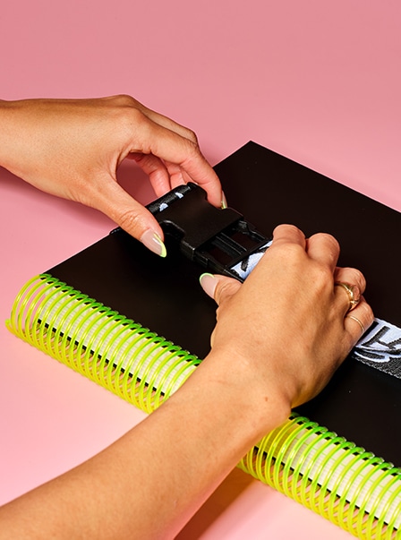 Model clipping C&C strap on Limited Edition "Mountain Dew" Thick Creative Diary by Cork & Chroma