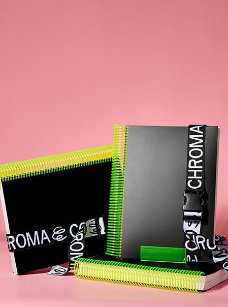 Three Limited Edition "Mountain Dew" Thick Creative Diary by Cork & Chroma with strap on acrylic stand