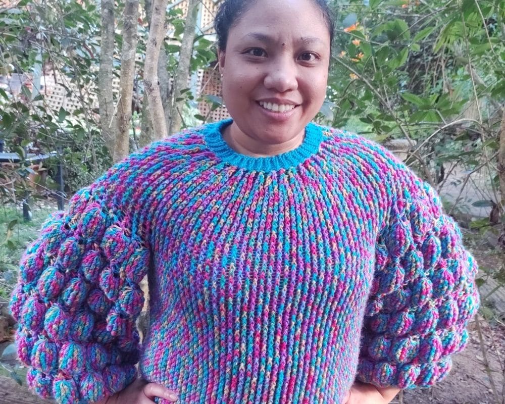 Mia from Sydney crocheted a bubble jumper. 