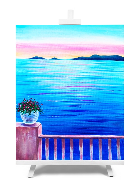 'Santorini Sunset' - paint and sip painting by Cork & Chroma
