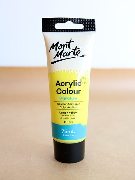 Lemon yellow acrylic paint tube (75ml) available on the Cork & Chroma Gift Shop