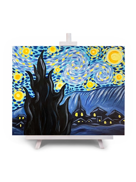 Starry Night paint and sip painting by Cork & Chroma