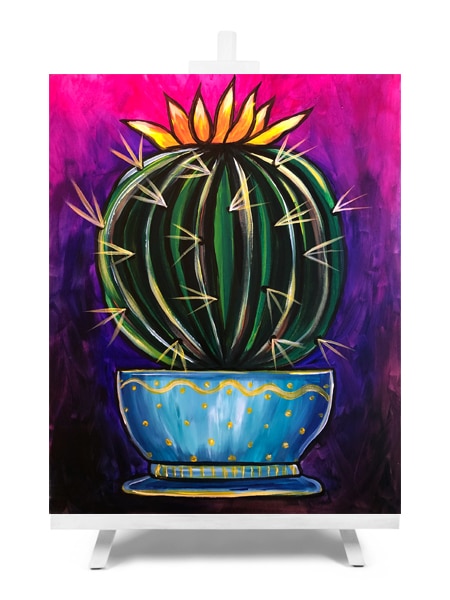 'Can't Touch This!' bright cactus painting by Cork & Chroma paint and sip company