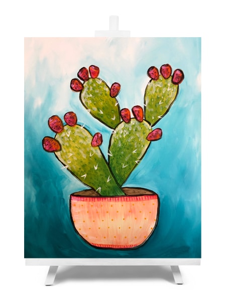 'Can't Touch This!' colourful cacti painting by Cork & Chroma paint and sip company