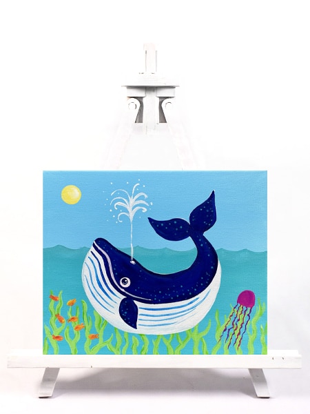 'Whale Tale' kids painting by Cork & Chroma paint and sip studios