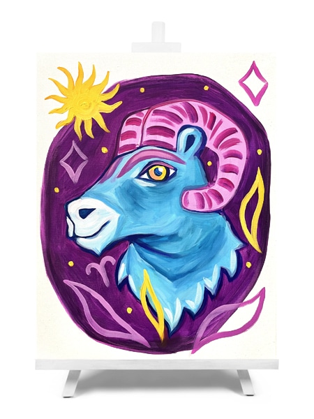 'Aries' (the Ram) Star Sign painting by Cork & Chroma paint and sip studio.